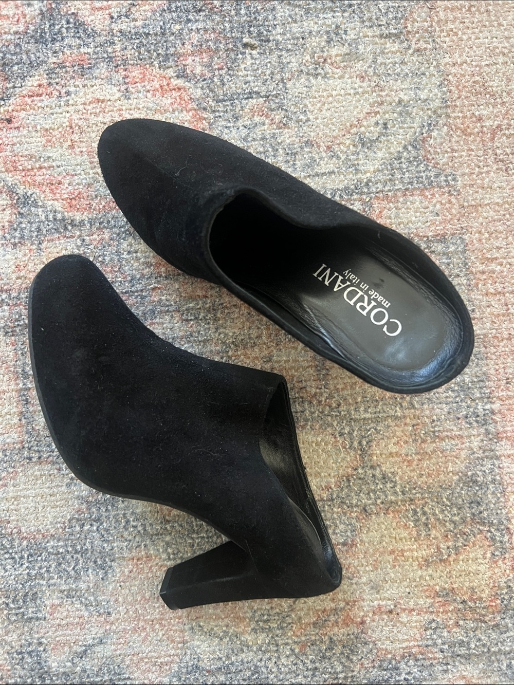 Cordani Black Suede Slip-On Block Heel Mules
